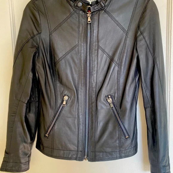 Barone Firenze Women’s Italian Black Leather Jacket, S